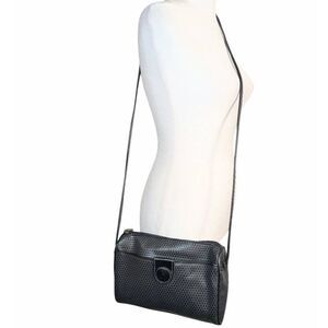 Vintage Liz Claiborne 80s black gray leather trim signature crossbody small bag